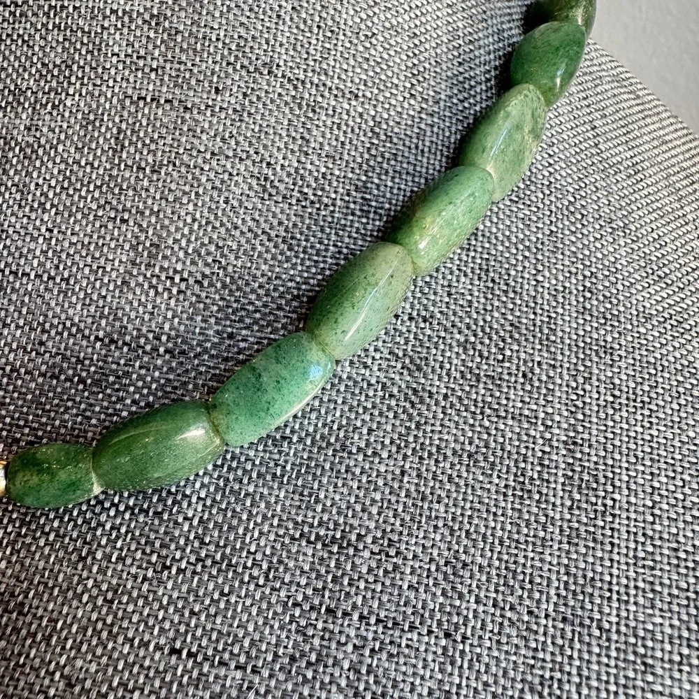 Vintage Green Aventurine Barrel Bead‎ Necklace 18